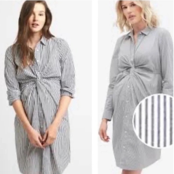 GAP Dresses & Skirts - Gap Gray Striped Button-Down Maternity Dress Size Medium